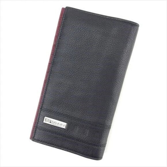 Bvlgari Wallet Purse Long Wallet Black Red leather Mens Authentic Used T9090